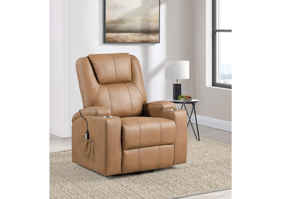 609476P Armstrong Upholstered Power Lift Massage Recliner Camel