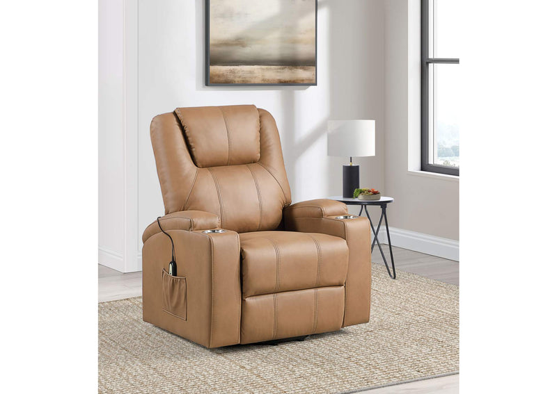 609476P Armstrong Upholstered Power Lift Massage Recliner Camel