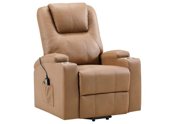 609476P Armstrong Upholstered Power Lift Massage Recliner Camel