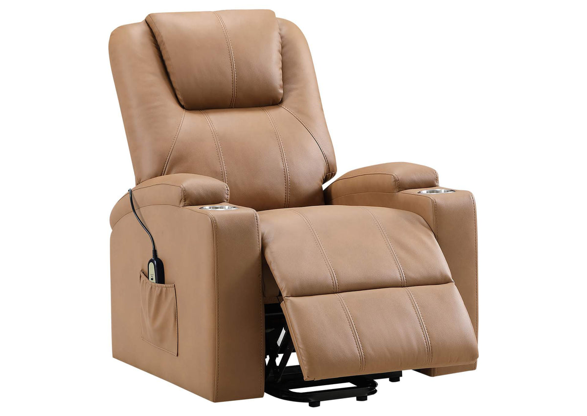 609476P Armstrong Upholstered Power Lift Massage Recliner Camel