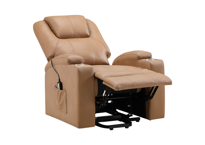 609476P Armstrong Upholstered Power Lift Massage Recliner Camel