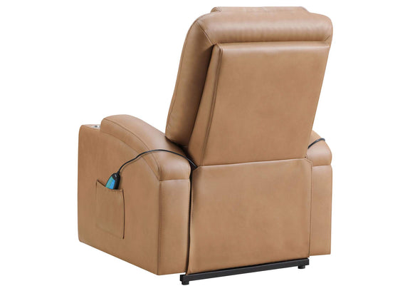 609476P Armstrong Upholstered Power Lift Massage Recliner Camel