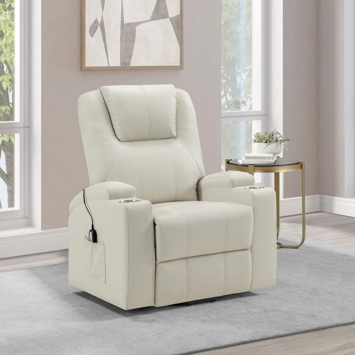 609477P Armstrong Upholstered Power Lift Massage Recliner Ivory