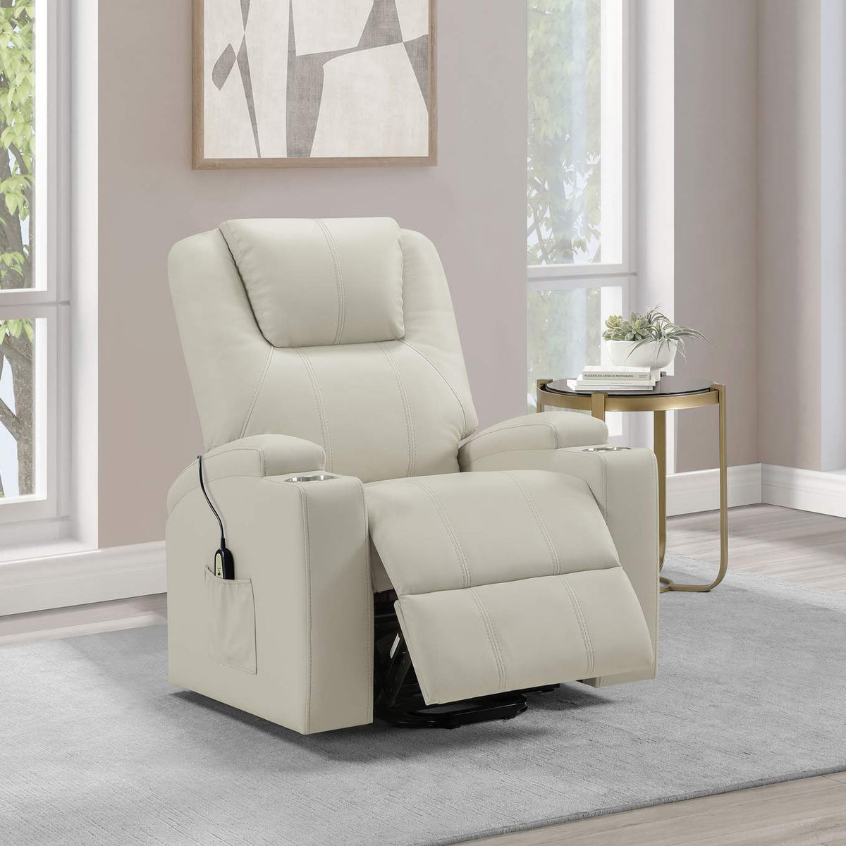 609477P Armstrong Upholstered Power Lift Massage Recliner Ivory