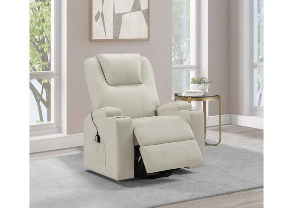 609477P Armstrong Upholstered Power Lift Massage Recliner Ivory