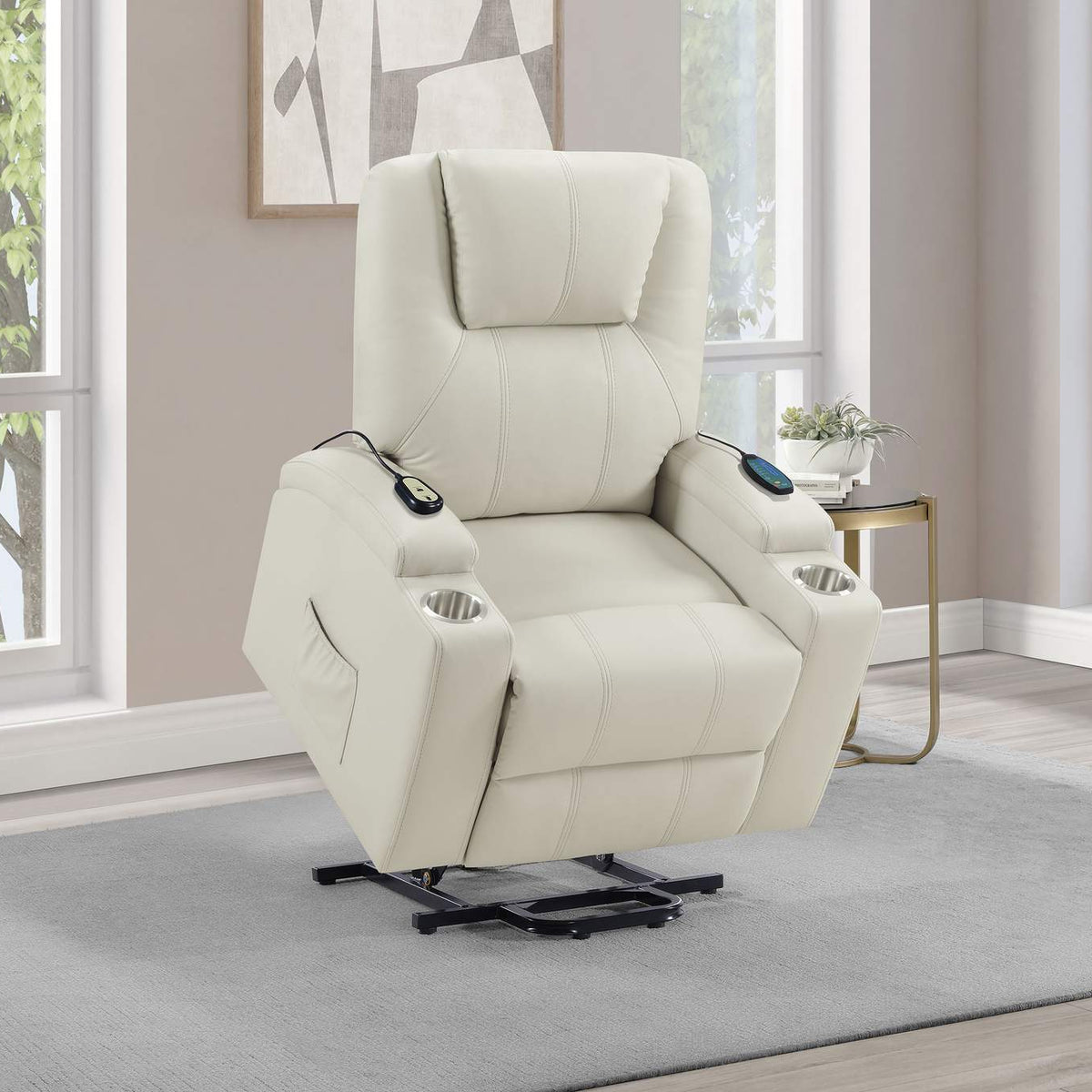 609477P Armstrong Upholstered Power Lift Massage Recliner Ivory