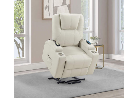 609477P Armstrong Upholstered Power Lift Massage Recliner Ivory