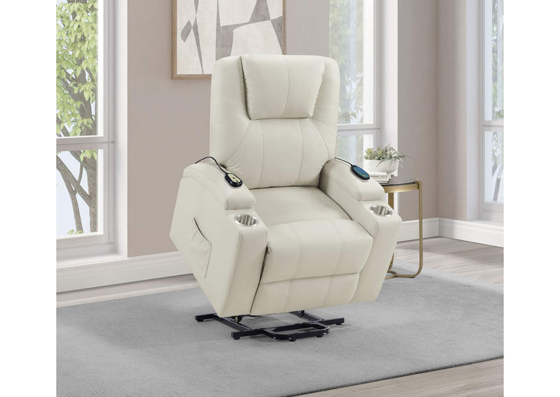 609477P Armstrong Upholstered Power Lift Massage Recliner Ivory