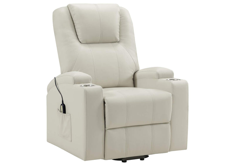 609477P Armstrong Upholstered Power Lift Massage Recliner Ivory