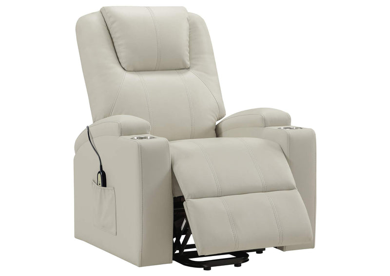 609477P Armstrong Upholstered Power Lift Massage Recliner Ivory