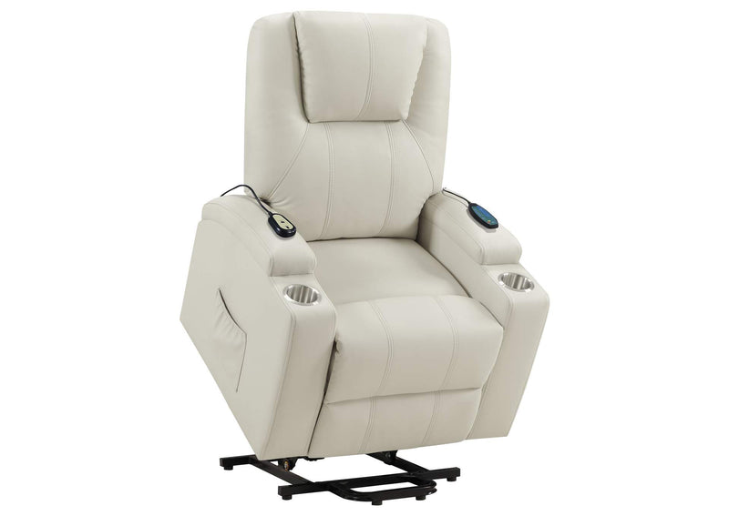 609477P Armstrong Upholstered Power Lift Massage Recliner Ivory