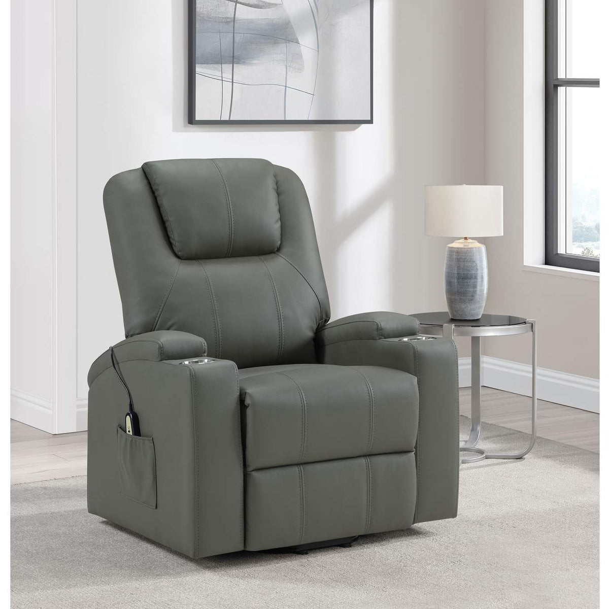 609478P Armstrong Upholstered Power Lift Massage Recliner Grey