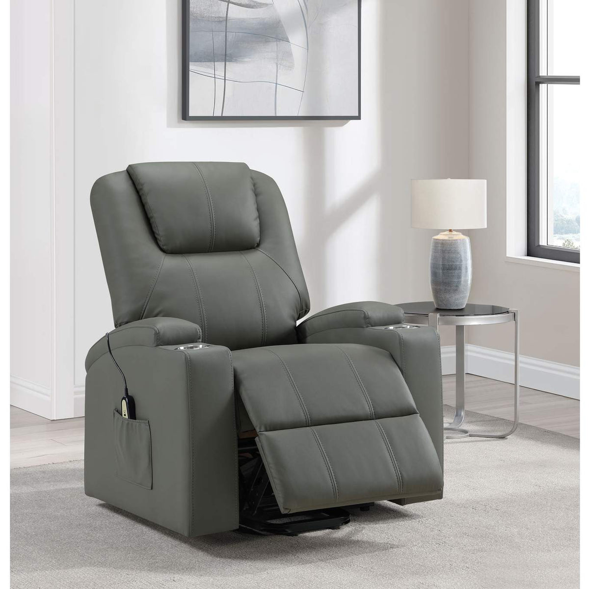 609478P Armstrong Upholstered Power Lift Massage Recliner Grey