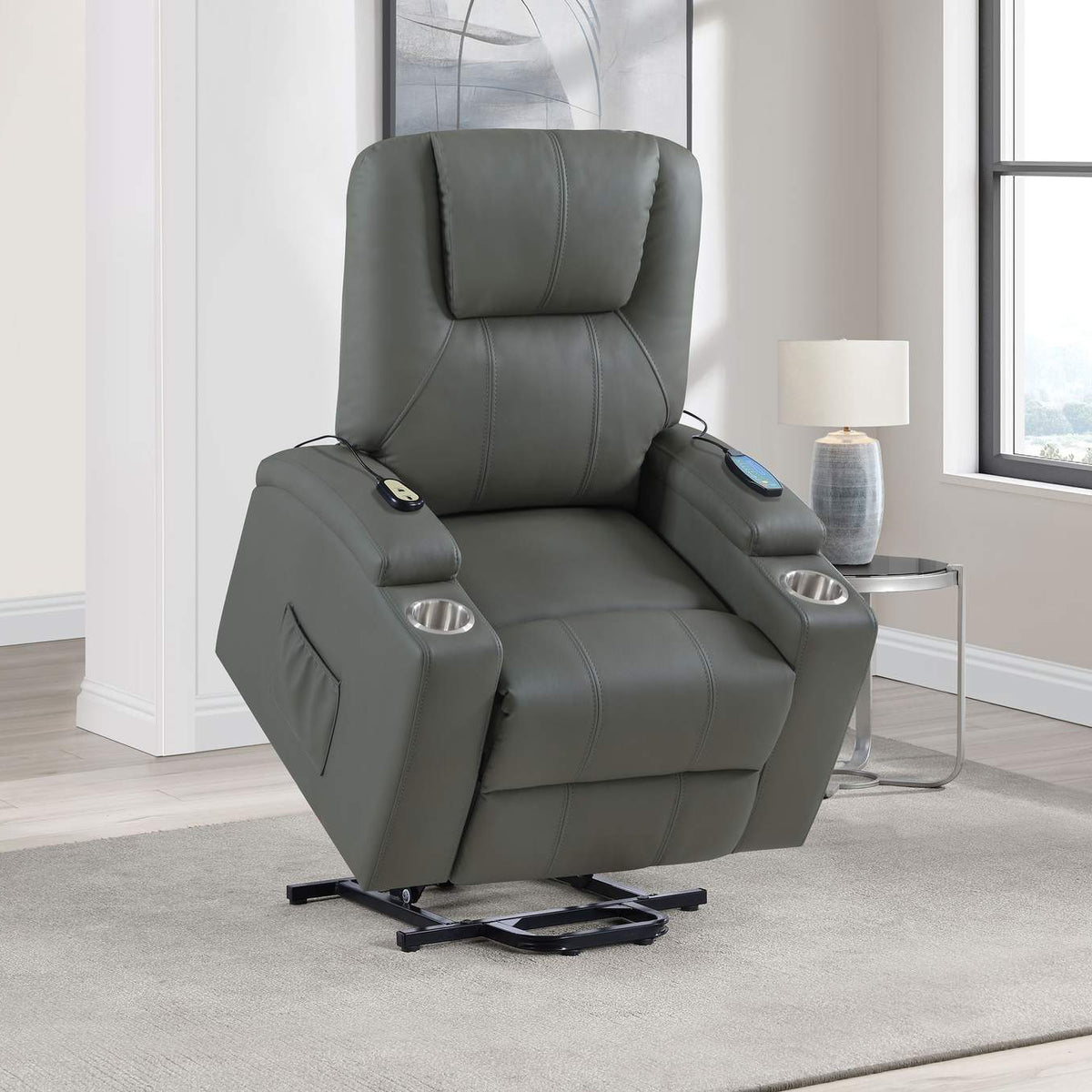 609478P Armstrong Upholstered Power Lift Massage Recliner Grey