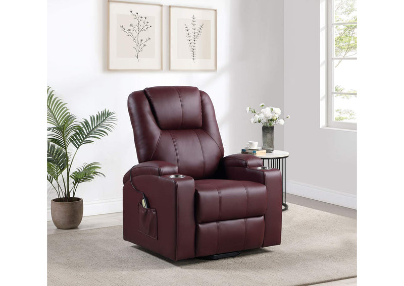 609479P Armstrong Upholstered Power Lift Massage Recliner Wine