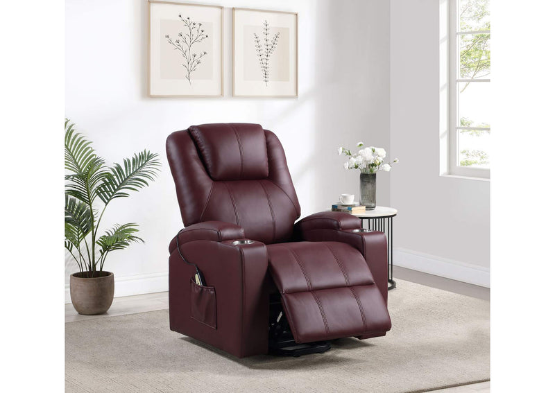 609479P Armstrong Upholstered Power Lift Massage Recliner Wine