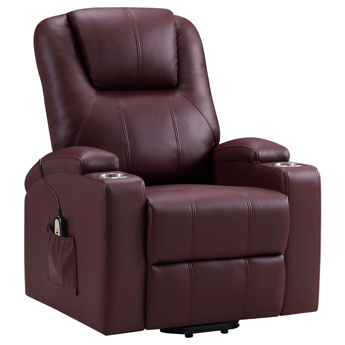609479P Armstrong Upholstered Power Lift Massage Recliner Wine