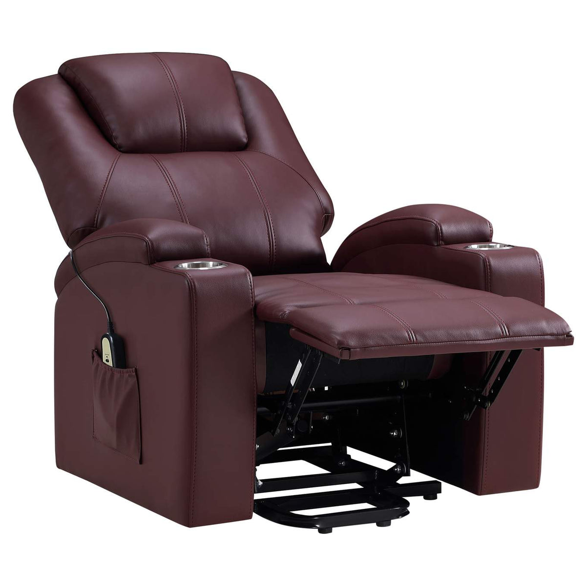 609479P Armstrong Upholstered Power Lift Massage Recliner Wine