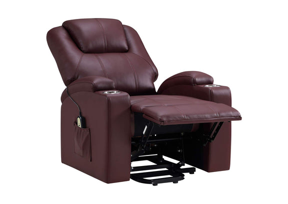 609479P Armstrong Upholstered Power Lift Massage Recliner Wine