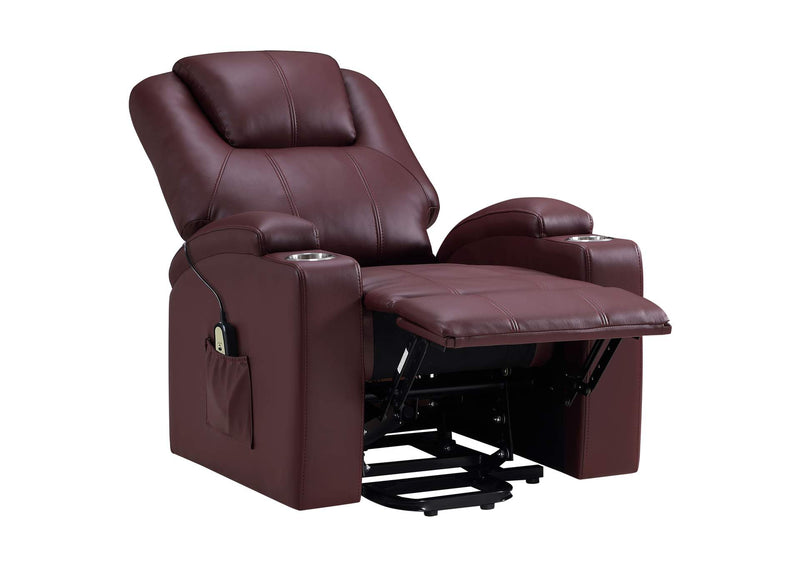 609479P Armstrong Upholstered Power Lift Massage Recliner Wine