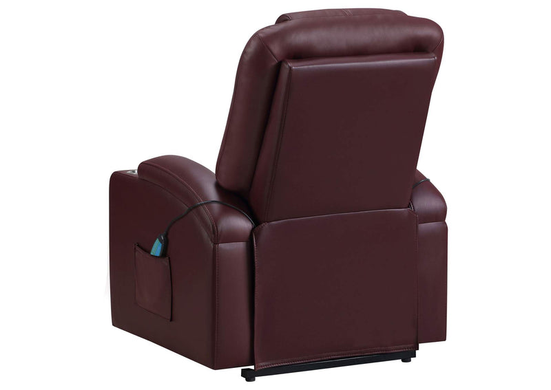 609479P Armstrong Upholstered Power Lift Massage Recliner Wine