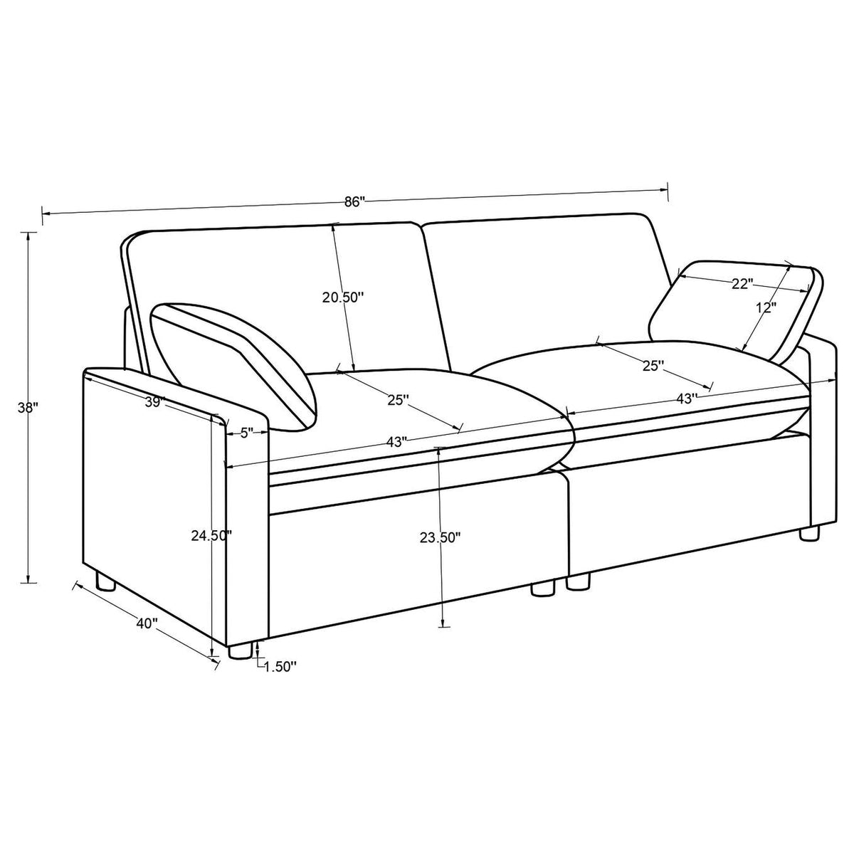 609532P Collins Modular Power Loveseat Dark Grey