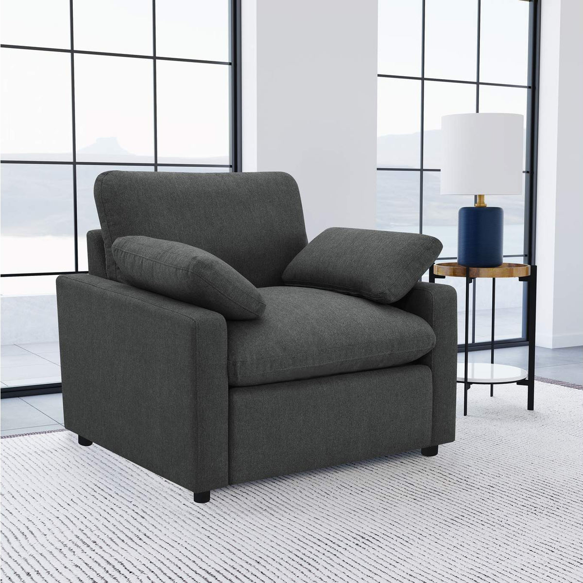 609533P Collins Upholstered Power Recliner Chair Dark Grey