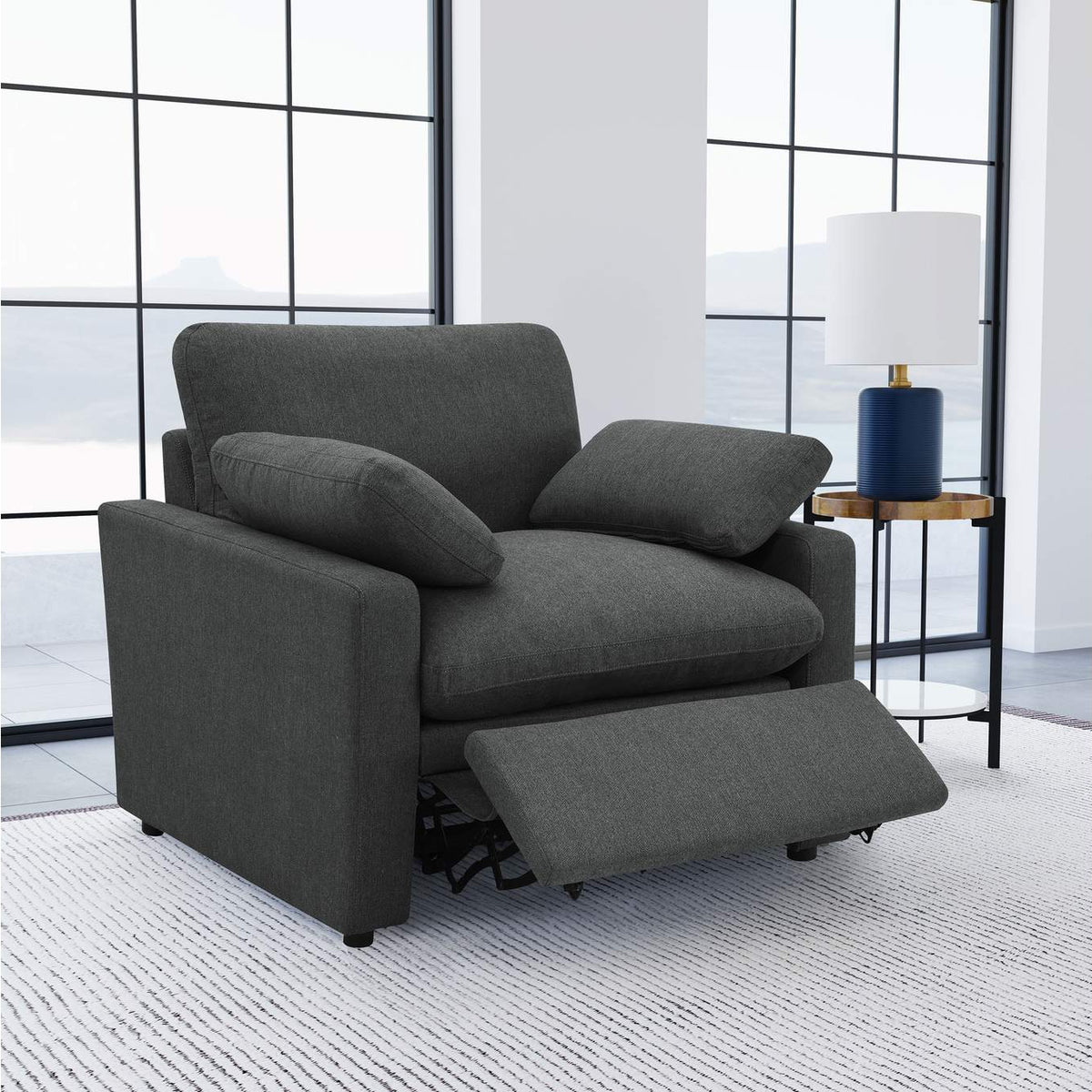 609533P Collins Upholstered Power Recliner Chair Dark Grey