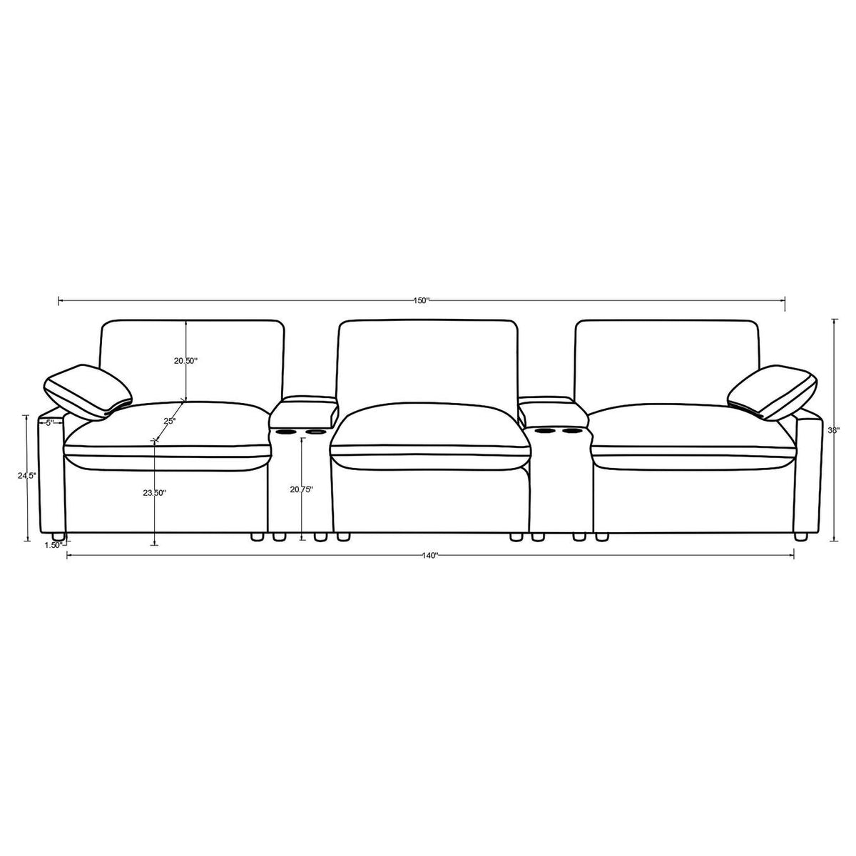 609561PT Collins 5-Piece Power Reclining Home Theater Seating Grey