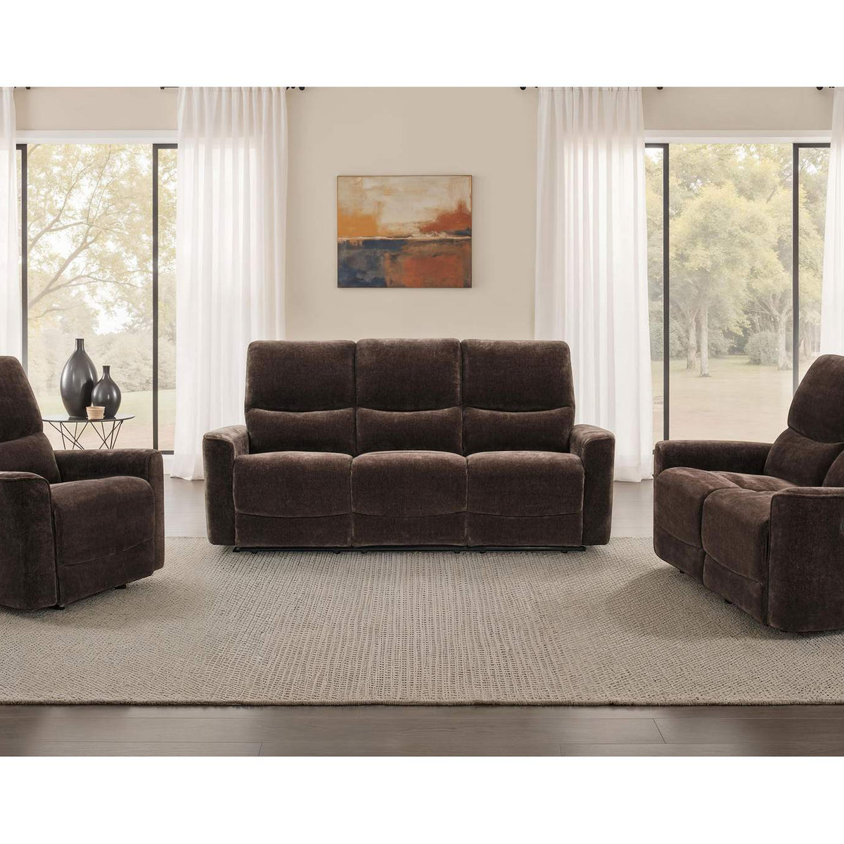 609571-S3 Navarro 3-piece Upholstered Reclining Sofa Set Dark Brown