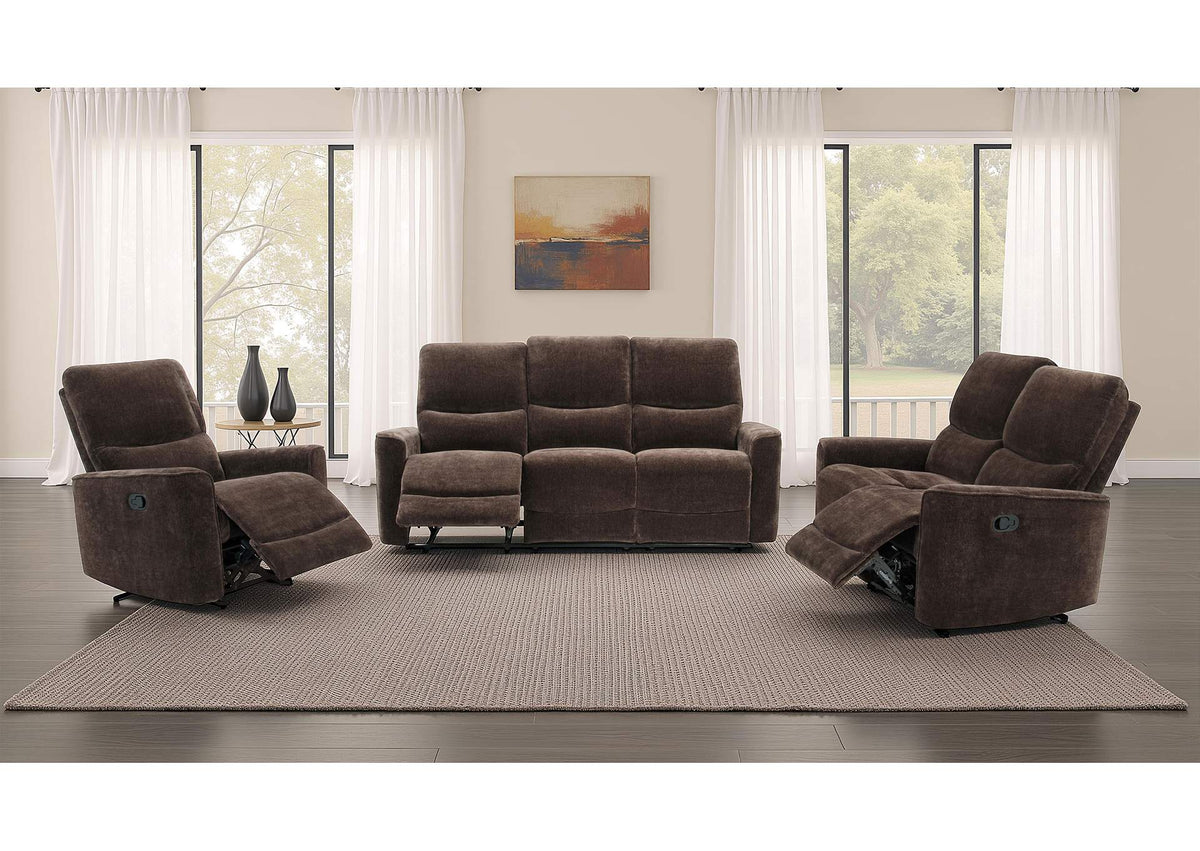 609571-S3 Navarro 3-piece Upholstered Reclining Sofa Set Dark Brown