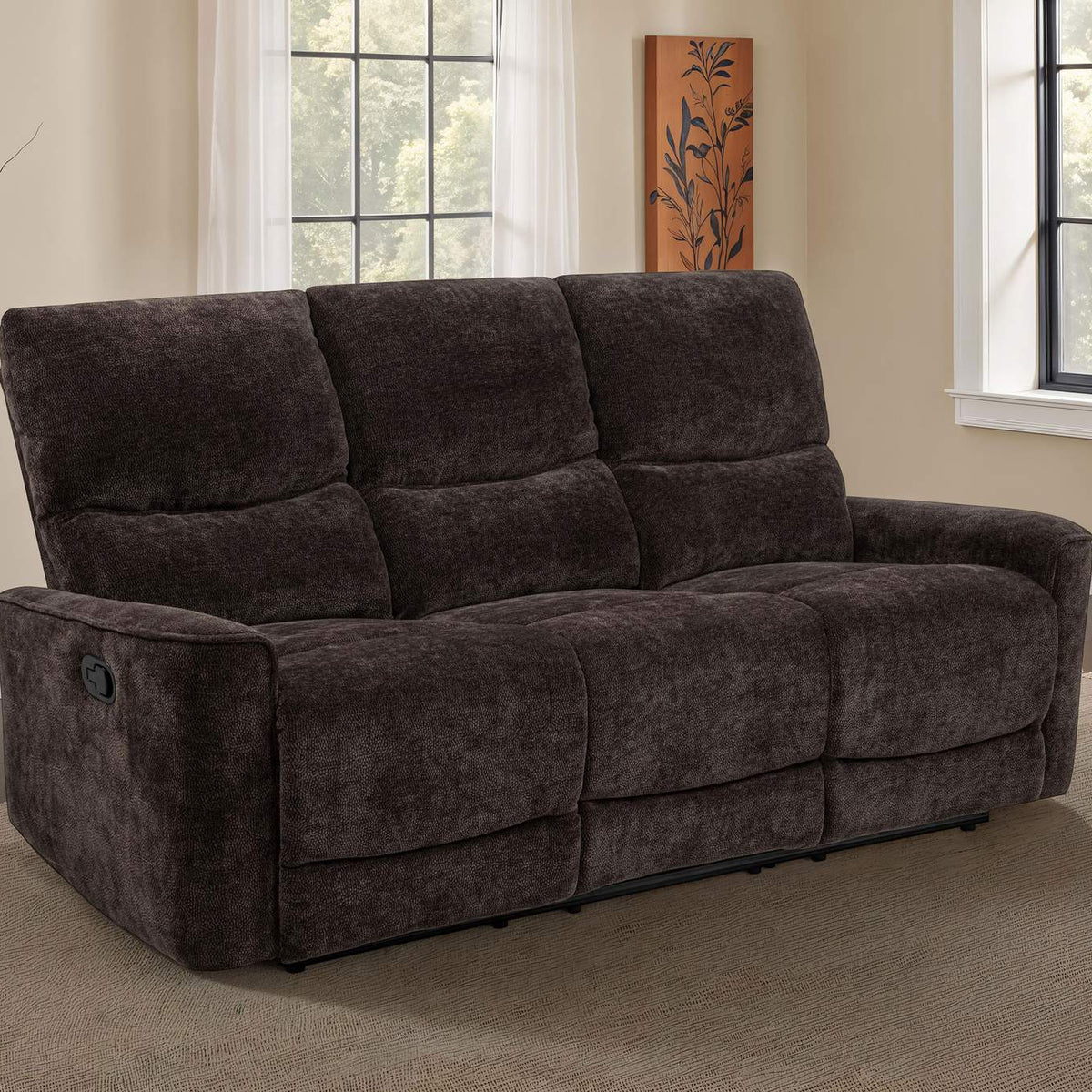 609571 Navarro Chenille Upholstered Reclining Sofa Dark Brown