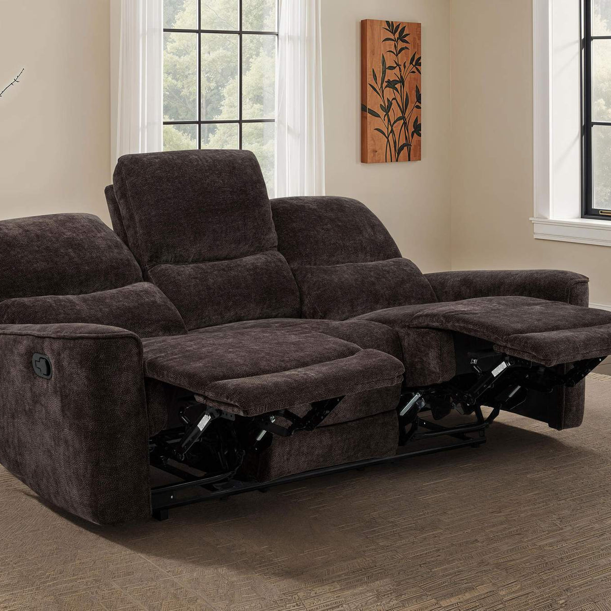 609571 Navarro Chenille Upholstered Reclining Sofa Dark Brown