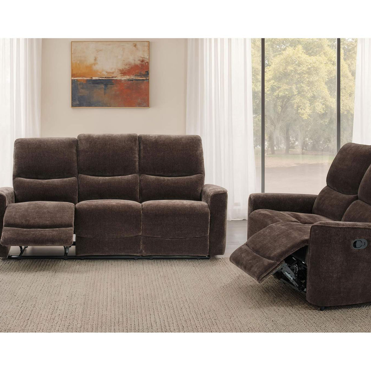 609571 Navarro Chenille Upholstered Reclining Sofa Dark Brown