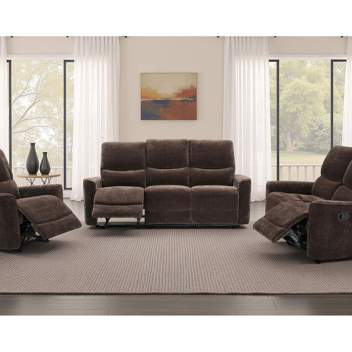 609571 Navarro Chenille Upholstered Reclining Sofa Dark Brown