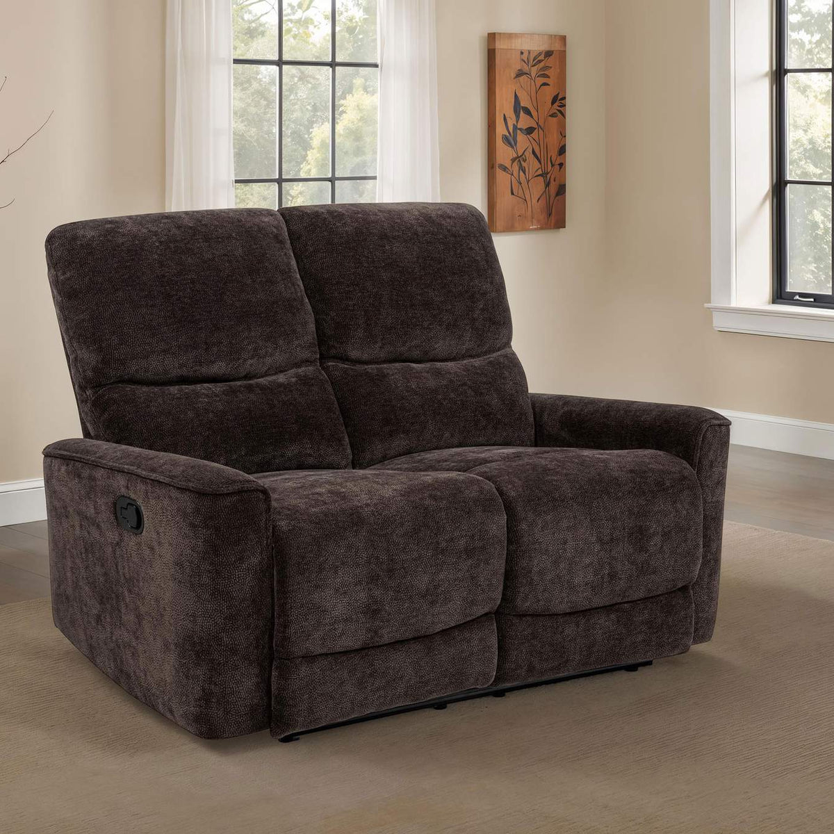 609572 Navarro Chenille Upholstered Reclining Loveseat Dark Brown