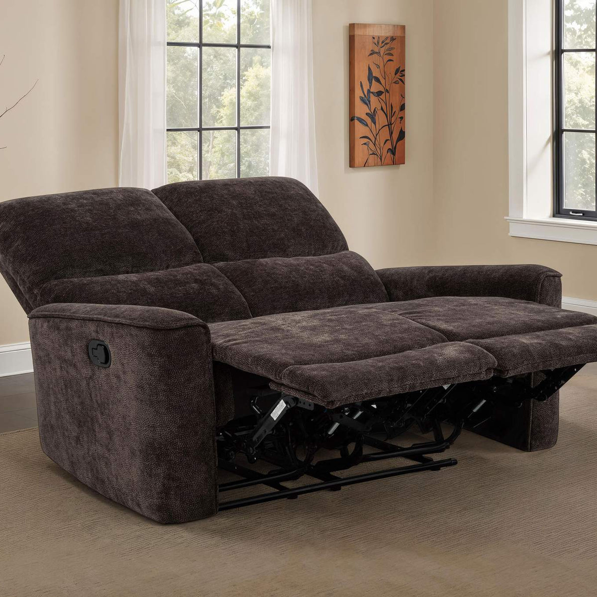609572 Navarro Chenille Upholstered Reclining Loveseat Dark Brown