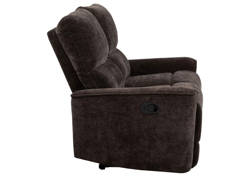 609572 Navarro Chenille Upholstered Reclining Loveseat Dark Brown