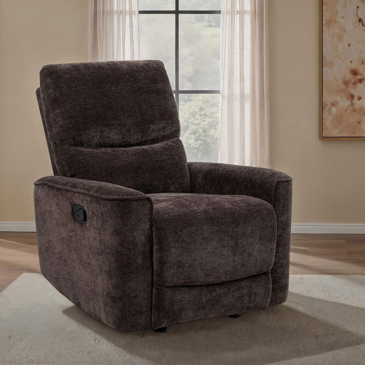 609573 Navarro Chenille Upholstered Glider Recliner Dark Brown