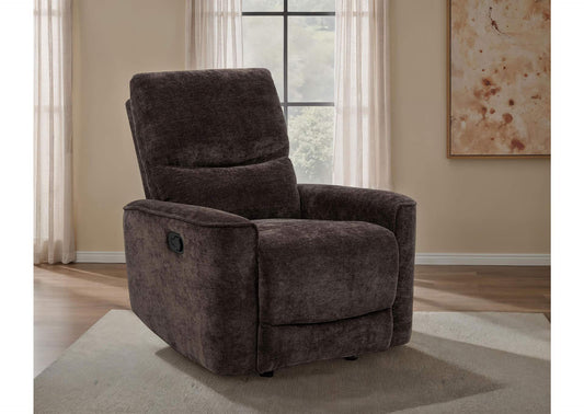 609573 Navarro Chenille Upholstered Glider Recliner Dark Brown