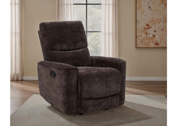 609573 Navarro Chenille Upholstered Glider Recliner Dark Brown
