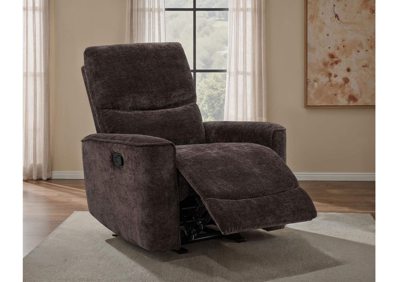 609573 Navarro Chenille Upholstered Glider Recliner Dark Brown