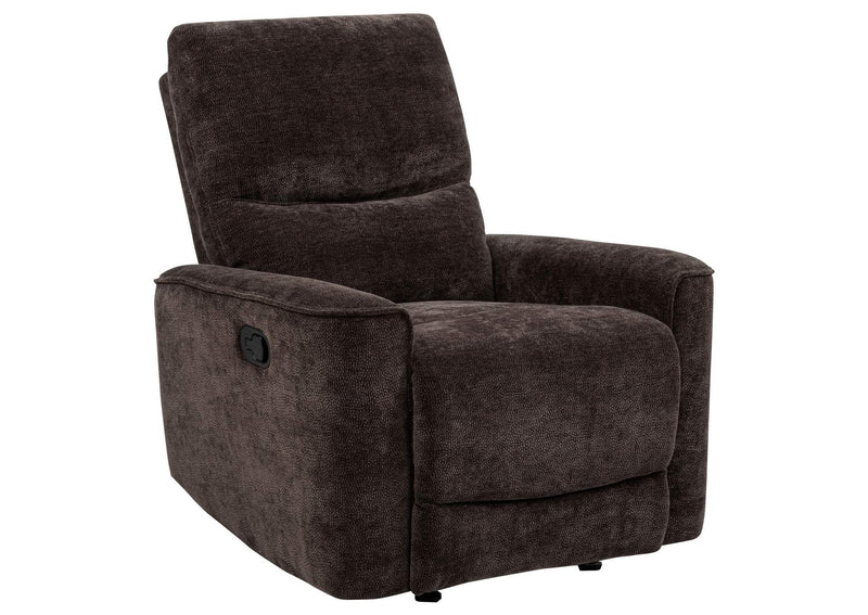 609573 Navarro Chenille Upholstered Glider Recliner Dark Brown