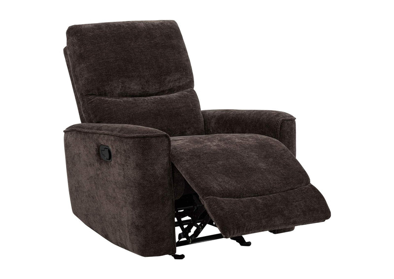 609573 Navarro Chenille Upholstered Glider Recliner Dark Brown