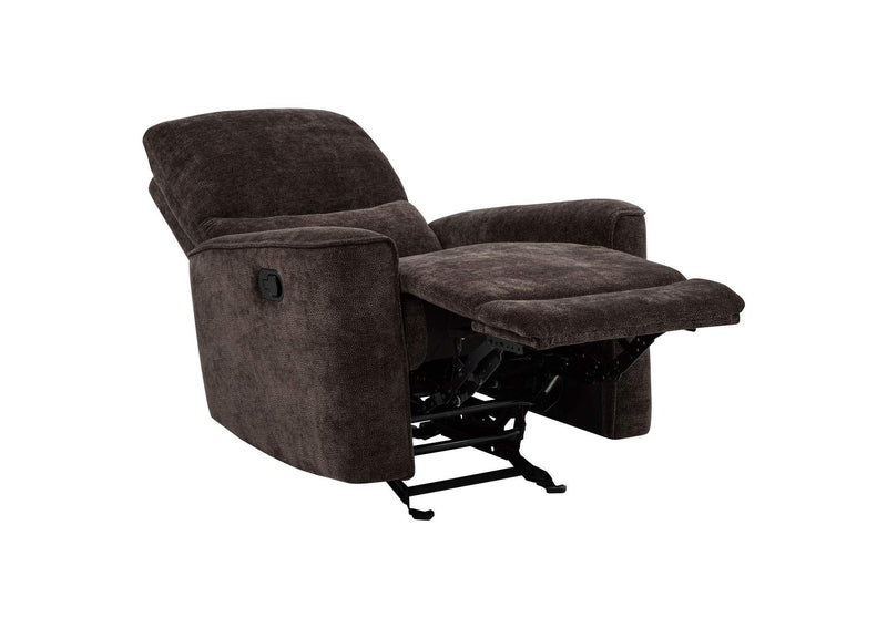 609573 Navarro Chenille Upholstered Glider Recliner Dark Brown