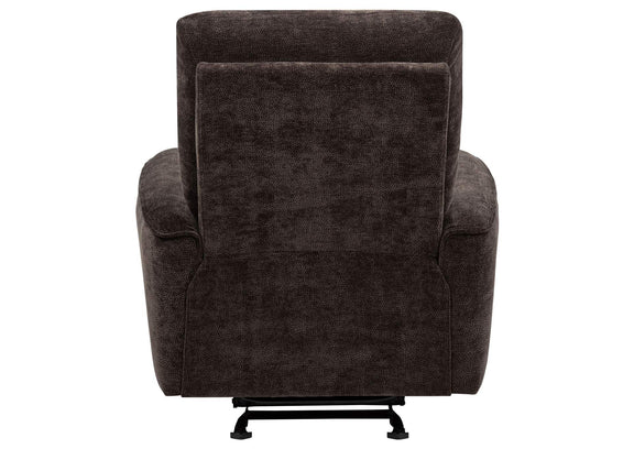 609573 Navarro Chenille Upholstered Glider Recliner Dark Brown