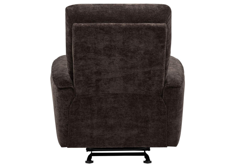 609573 Navarro Chenille Upholstered Glider Recliner Dark Brown