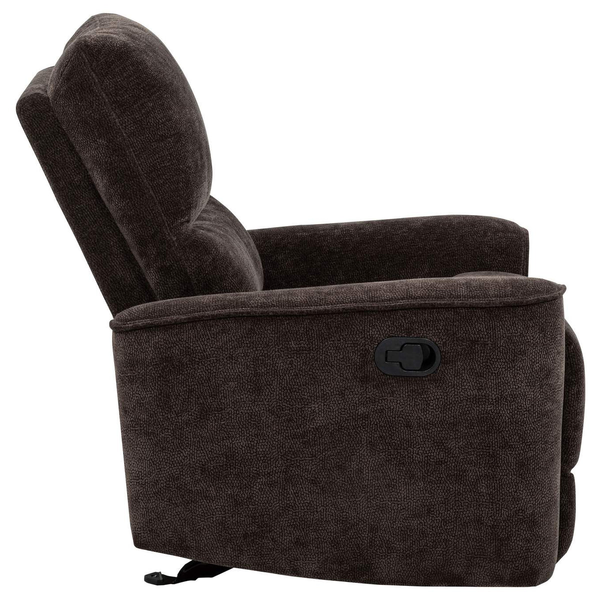 609573 Navarro Chenille Upholstered Glider Recliner Dark Brown