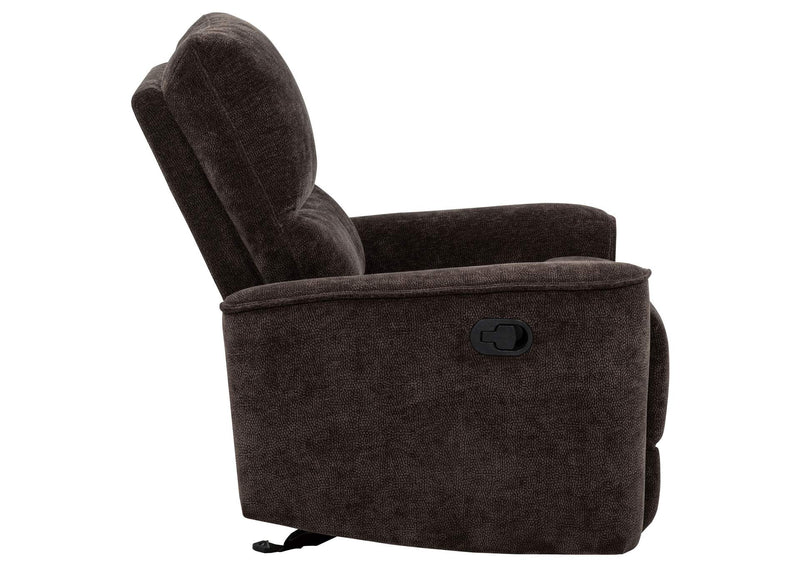 609573 Navarro Chenille Upholstered Glider Recliner Dark Brown