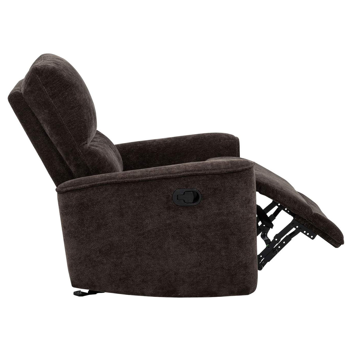 609573 Navarro Chenille Upholstered Glider Recliner Dark Brown